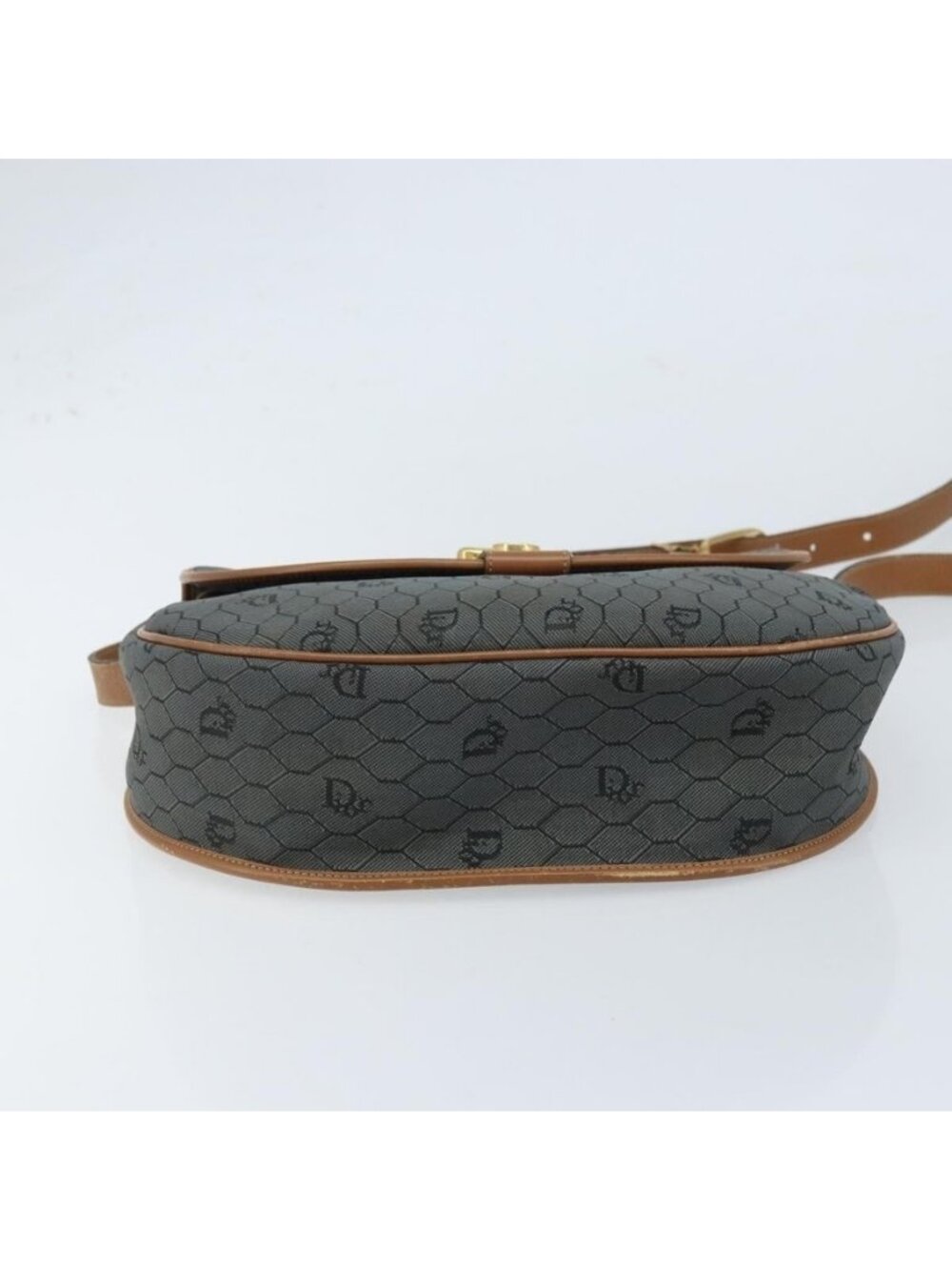 Authentic Christian Dior Honeycomb Canvas Shoulder Bag Black Gold - Picture 12 of 16